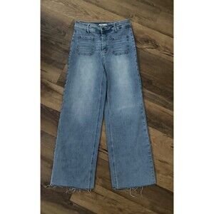 OAT New York Wide Leg Jeans Womens 6/28 Light Wash Raw Hem High Rise